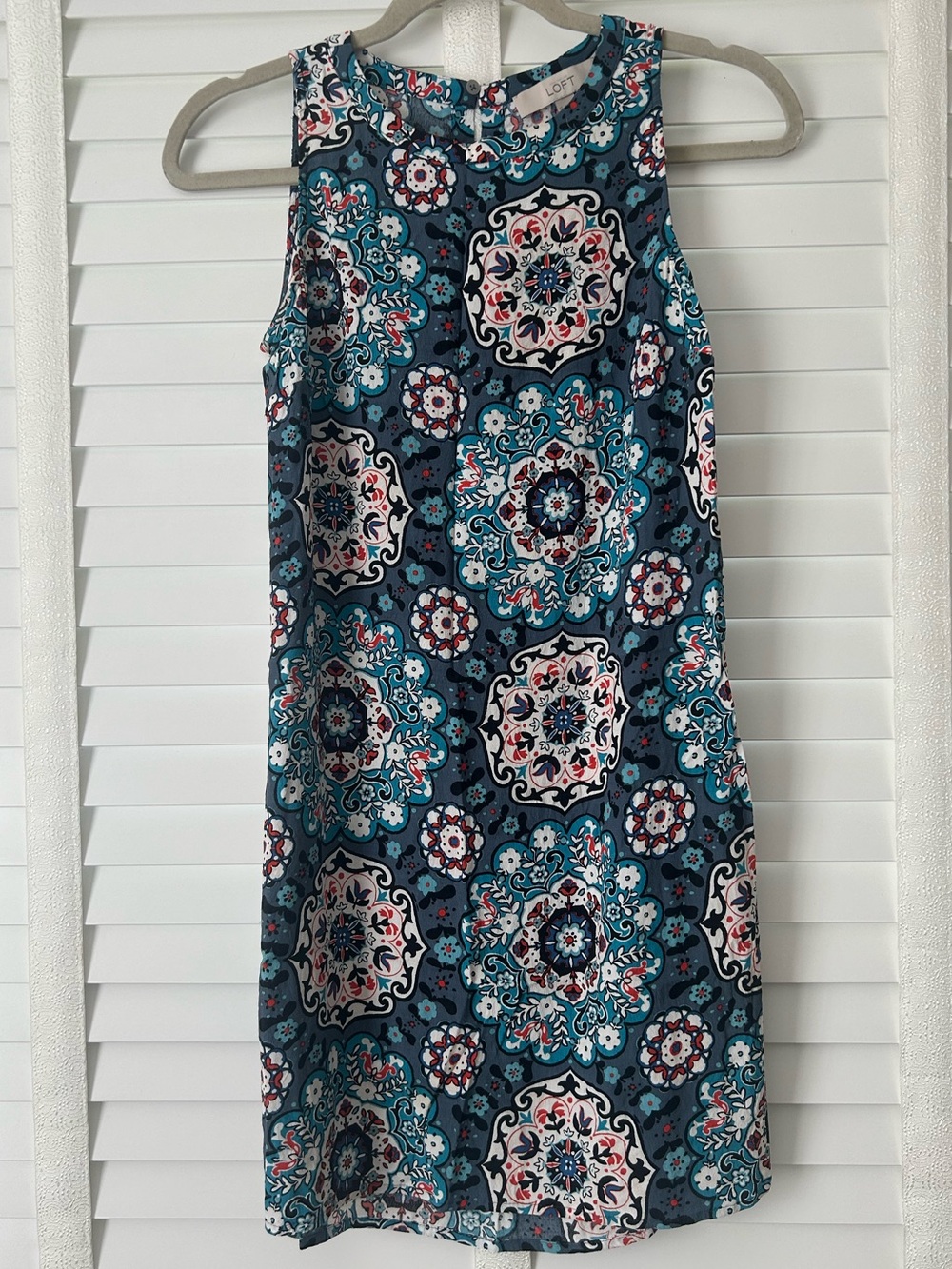LOFT Mini Dress Blue Medallion Paisley Sleeveless XS